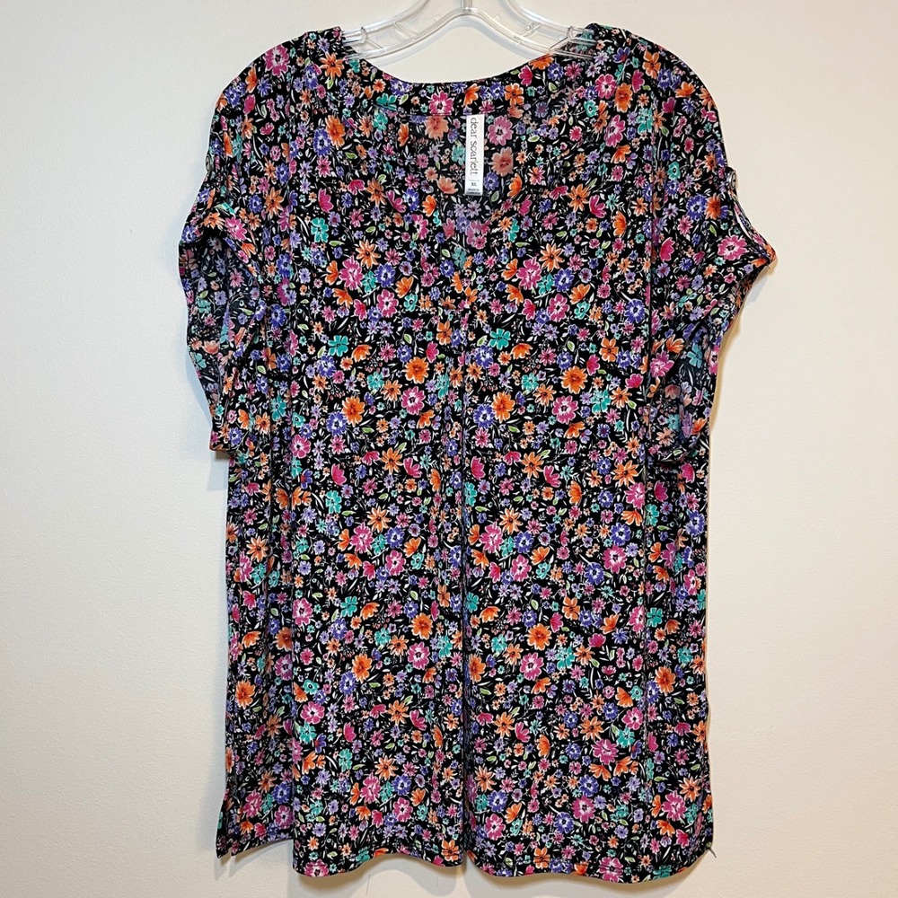 Dear Scarlett Lizzy Blouse Short Sleeve Shirt Top Multicolor Floral Size XL